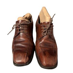 Men's Cognac Brown genuine Leather Square Toe Lace Up Dress Shoes size 9
